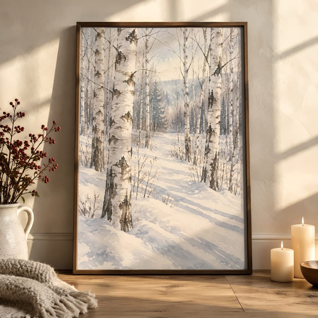 Winter Frame Mockup Bundle — 40 Vertical White and Wool Wall Art PSD Mockups: mockup scene 8 of 40