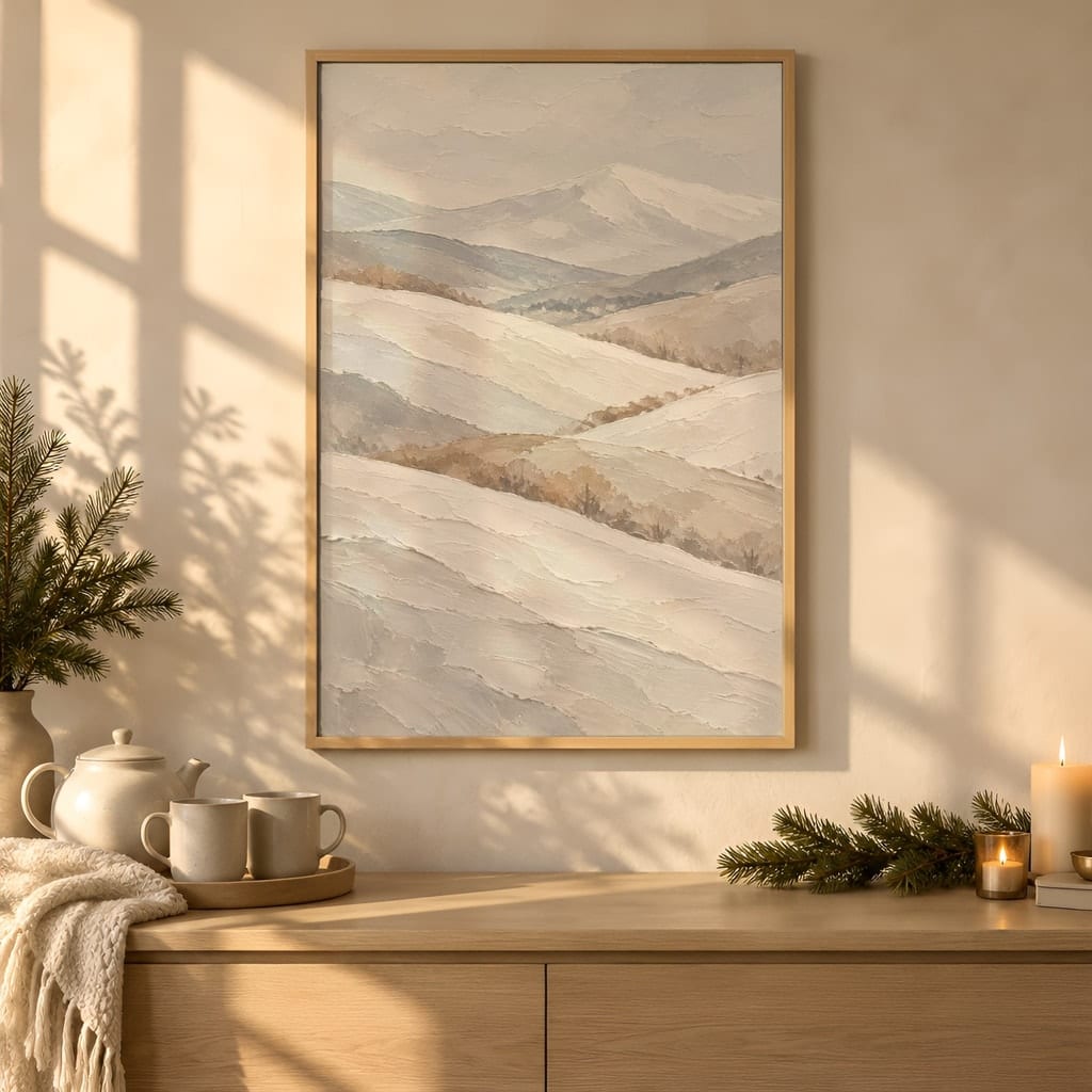Winter Frame Mockup Bundle — 40 Vertical White and Wool Wall Art PSD Mockups: mockup scene 9 of 40